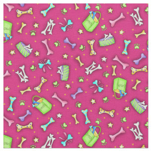 Tissu Motif rose fuchsia coloré d'art d'os de chien