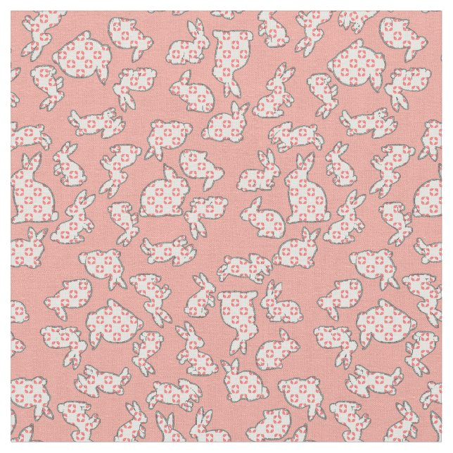 Tissu Motif rose mignon de lapins (Fermer)