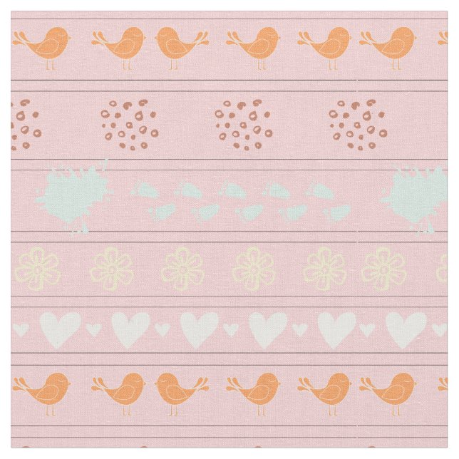 Tissu Motif rose rétro d'oiseaux, points, fleurs, (Fermer)