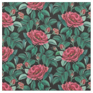 Tissu Motif Roses Rouges Vintage