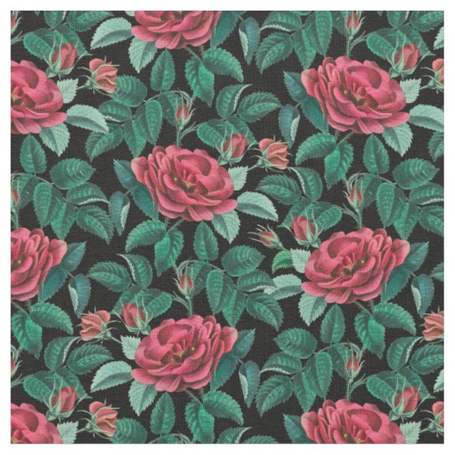 Tissu Motif Roses Rouges Vintage (Fermer)