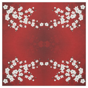 Tissu Motif rouge et blanc en fleur de cerisier