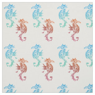 Tissu Motif rouge et bleu d'hippocampes