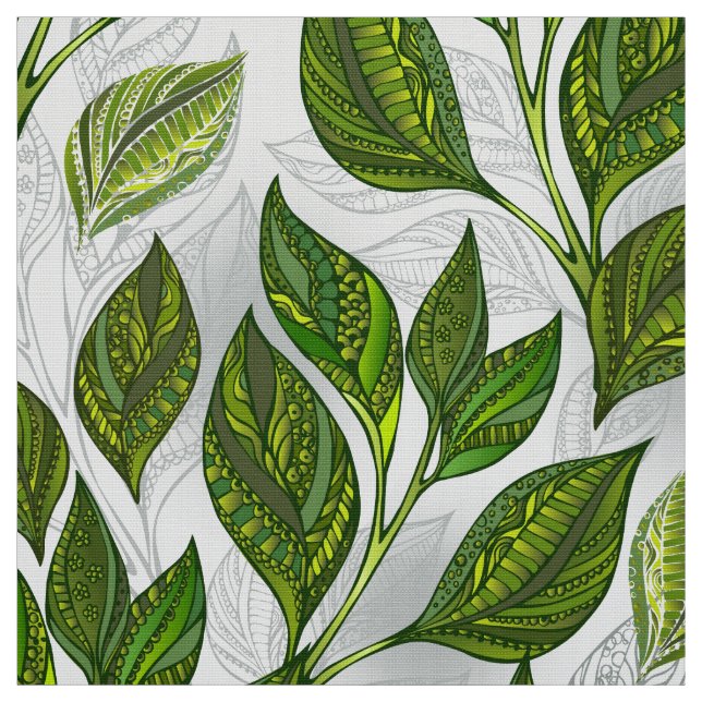 Tissu Motif sans couture avec Feuilles de thé vert (Échantillon)