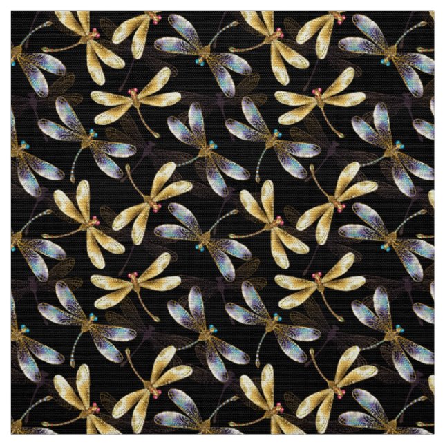 Tissu Motif sans couture avec libellules d'or (Échantillon)