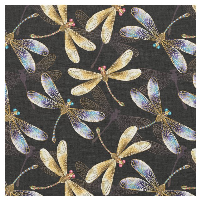 Tissu Motif sans couture avec libellules d'or (Fermer)