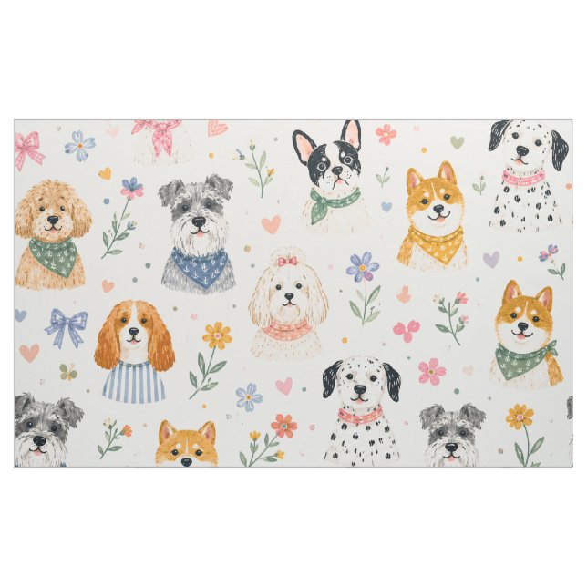 Tissu Motif sans couture de chiot pastel | Chien peint à (Yard)