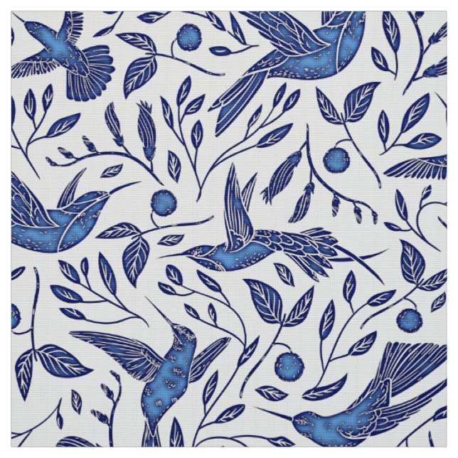 Tissu Motif sans couture d'oiseaux bleus de Delft (Échantillon)