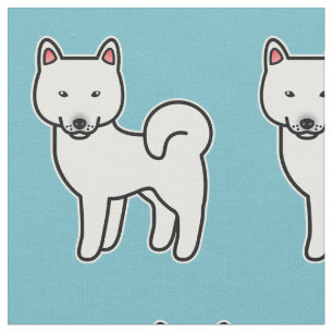 Tissu Motif Shiba Inu Dessin Animé Blanc