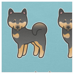 Tissu Motif Shiba Inu dessin animé noir et feu