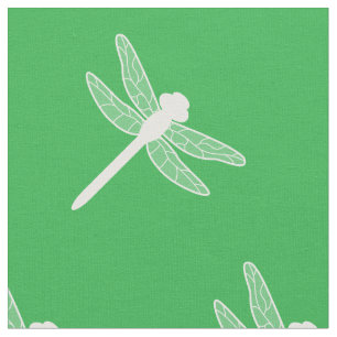 Tissu Motif Silhouette de libellule vert et blanc