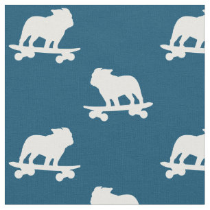 Tissu Motif Skateboard Bulldog Chien de patinage Cool