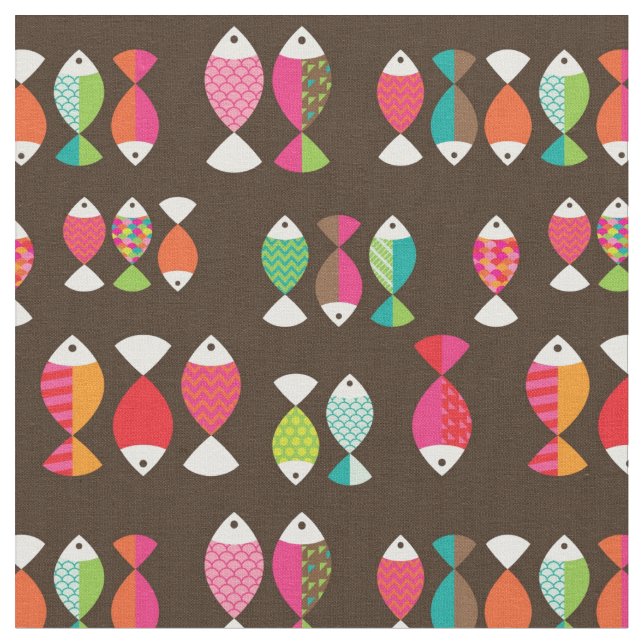 Tissu Motif sous-marin 2 de rétros poissons abstraits (Fermer)