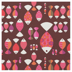 Tissu Motif sous-marin de rétros poissons abstraits