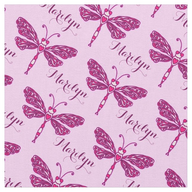 Tissu Motif stylisé de la libellule rose personnalisée (Fermer)