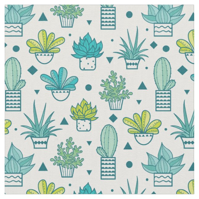 Tissu Motif succulent d'aquarelle verte et bleue (Fermer)