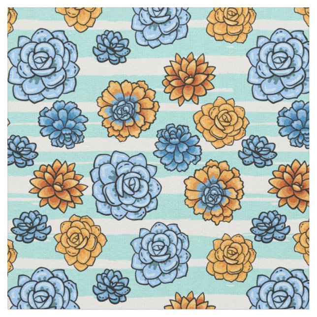 Tissu Motif Succulents et rayures (Fermer)