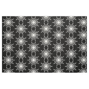 Tissu Motif Sun 02 - Blanc sur noir