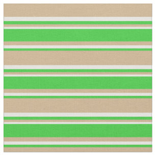 Tissu Motif Tan, Lime Green et White Stripes