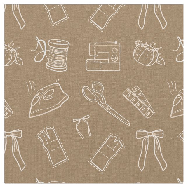 Tissu Motif thématique de couture marron (Fermer)