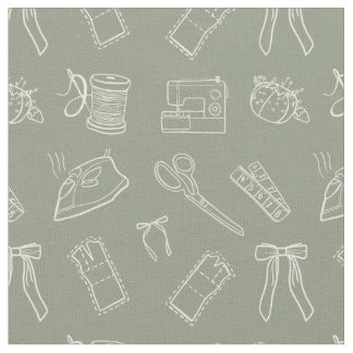 Tissu Motif thématique de couture vert gris