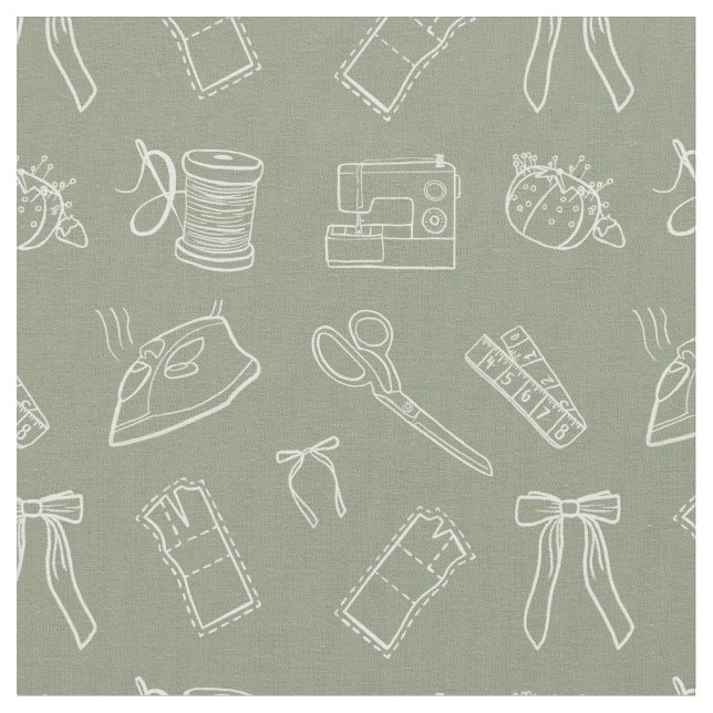 Tissu Motif thématique de couture vert gris (Fermer)