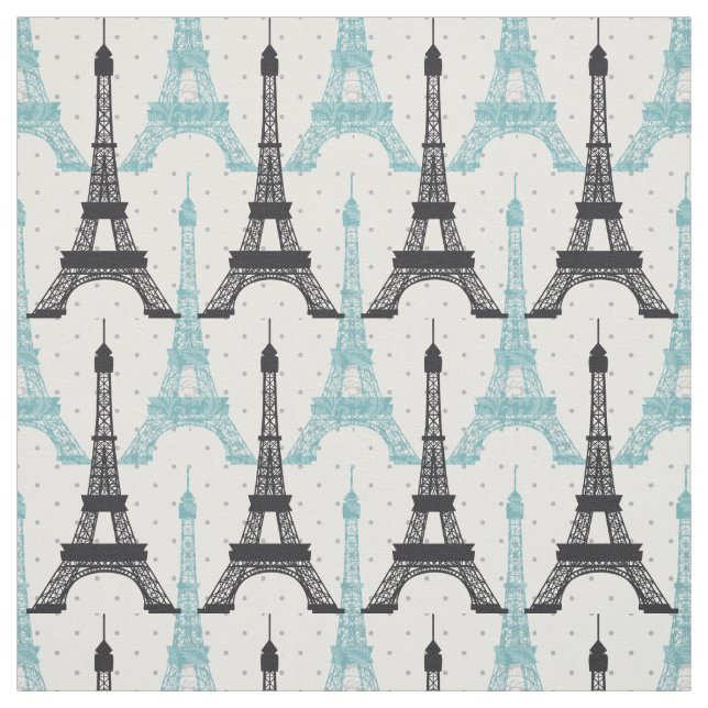 Tissu Motif Tour Eiffel Aqua Chic (Échantillon)