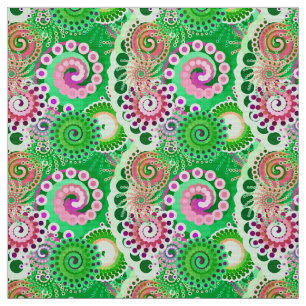 Tissu Motif tourbillon fractal, vert, rose, multi