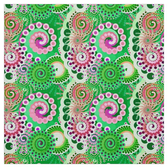 Tissu Motif tourbillon fractal, vert, rose, multi (Échantillon)