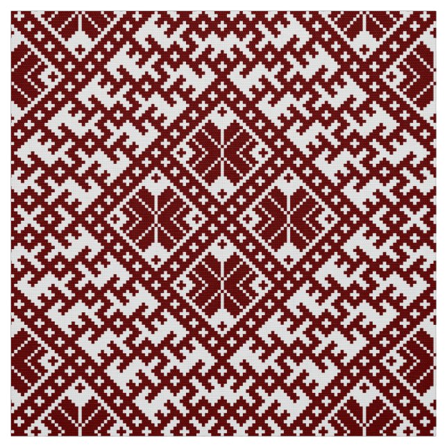 Tissu Motif traditionnel letton rouge et blanc (Échantillon)