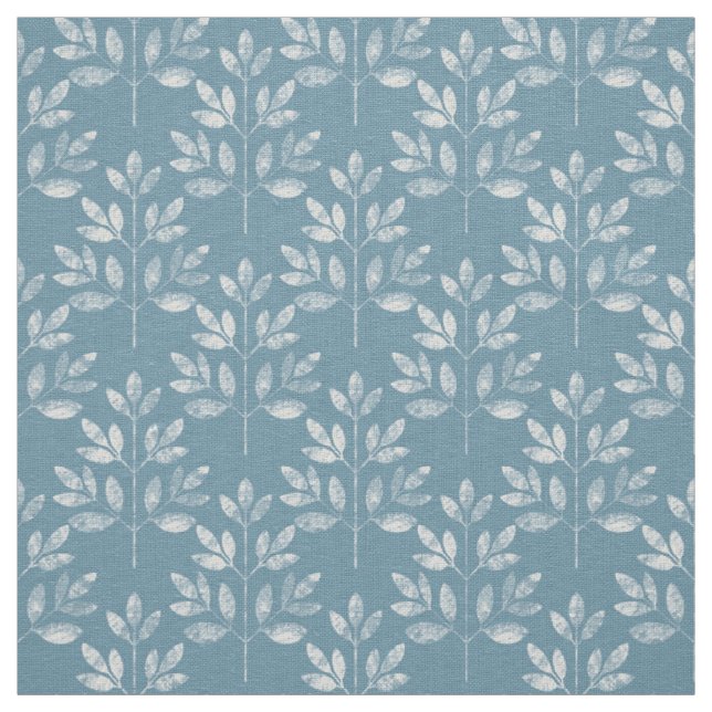 Tissu Motif transparent feuille blanc sur bleu (Échantillon)
