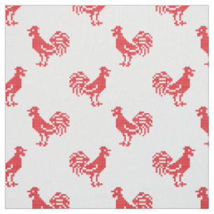 Tissu Motif transparent Red Roosters