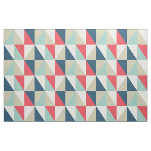 Tissu Motif triangles rouge et bleu géométrique rétro