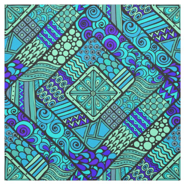 Tissu Motif tribal abstrait vert-bleu de Boho (Échantillon)