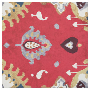 Tissu motif tribal chic crimson rouge jaune ikat