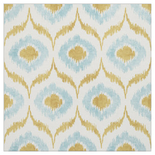 Tissu motif tribal Cool turquoise et aurifère ikat