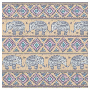 Tissu Motif tribal d'éléphant ethnique bleu