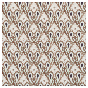 Tissu Motif tribal Ikat Brown foncé vert de mer clair