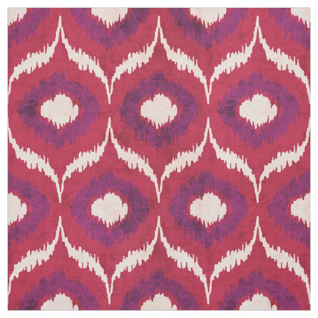 Tissu motif tribal mûr rouge et mauve ikat (Échantillon)