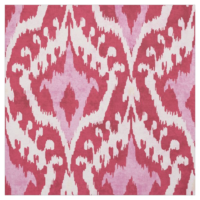Tissu motif tribal mûr rouge et rose ikat (Échantillon)