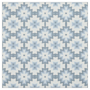 Tissu Motif tribal Pastel Bleu Gris Blanc Ikat