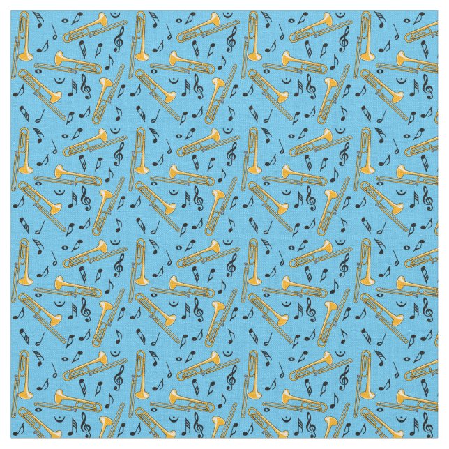 Tissu Motif Trombone Music Notes (Fermer)