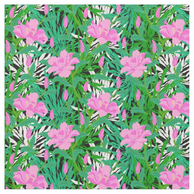 Tissu Motif tropical avec des fleurs de jungle (Fermer)