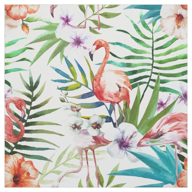 Tissu Motif tropical de jardin de nature de Flamant rose (Échantillon)