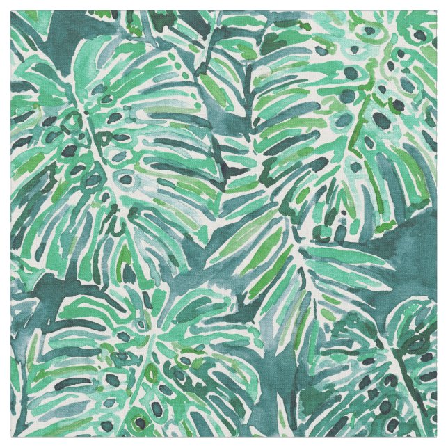 Tissu Motif tropical de Monstera de vert de VIBRAPHONE (Fermer)