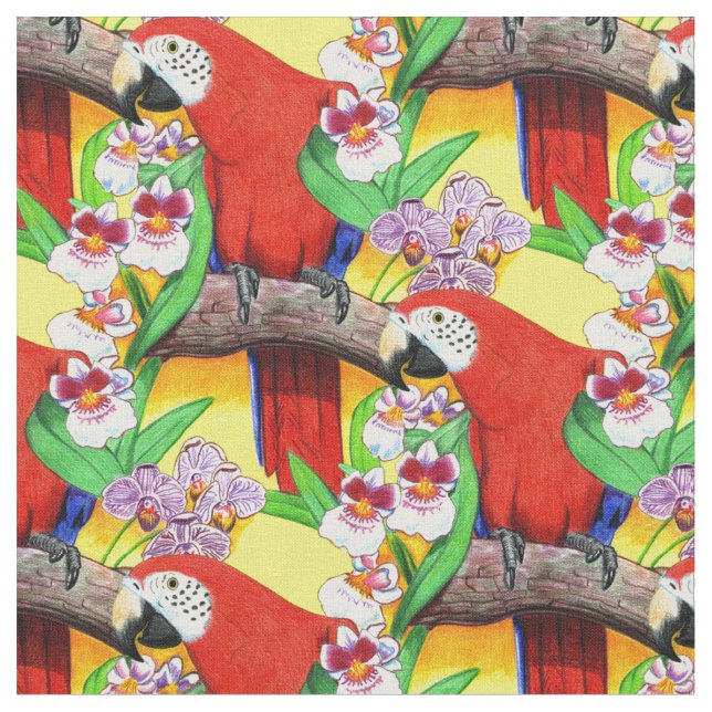 Tissu Motif tropical de perroquets (Fermer)