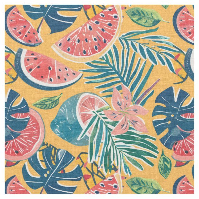 Tissu Motif Tropical Pastèque (Fermer)