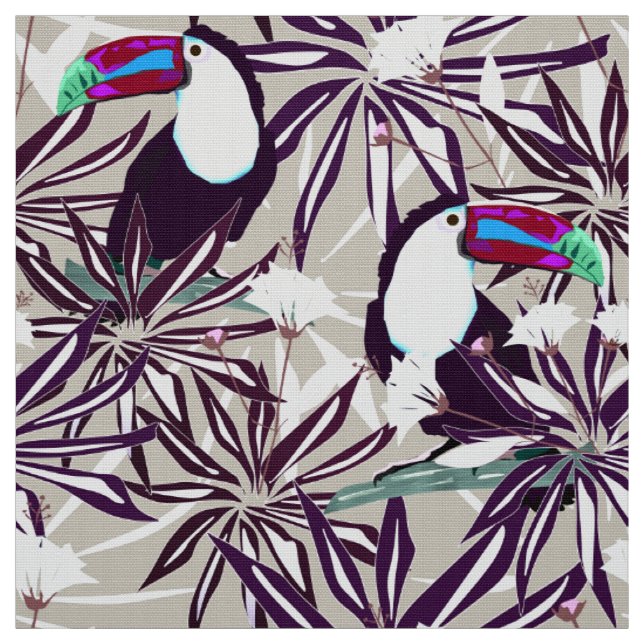 Tissu Motif tropicale avec palmiers et oiseaux. (Échantillon)