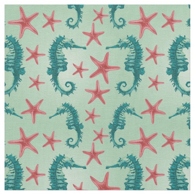 Tissu Motif turquoise 2 d'hippocampe (Fermer)