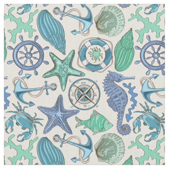 Tissu Motif turquoise d'animaux de mer (Fermer)